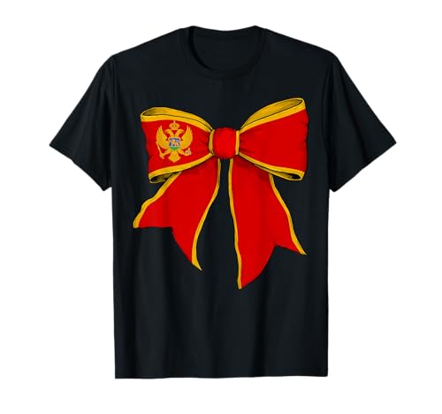 Montenegro Montenegro Pride Flagge Mädchen Kokette Schleife Band T-Shirt von Womens Coquette Bow Montenegro Heritage Flag Gifts
