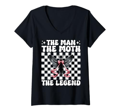 Damen Der Mann Die Motte Die Legende Mothman Kryptozoologie Mädchen Mama T-Shirt mit V-Ausschnitt von Womens Coquette Bow Mothman Cryptozoology Gifts