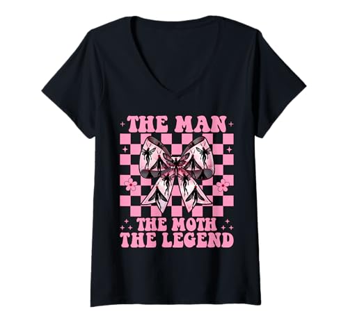 Damen Der Mann Die Motte Die Legende Mothman Kryptozoologie Mädchen Mama T-Shirt mit V-Ausschnitt von Womens Coquette Bow Mothman Cryptozoology Gifts