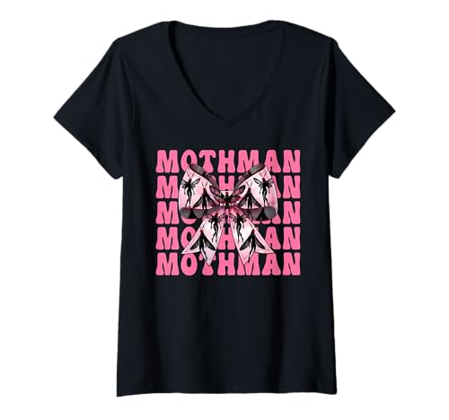 Damen Mothman Cryptozoology Cryptid Girl Mama Kokette Bogen T-Shirt mit V-Ausschnitt von Womens Coquette Bow Mothman Cryptozoology Gifts