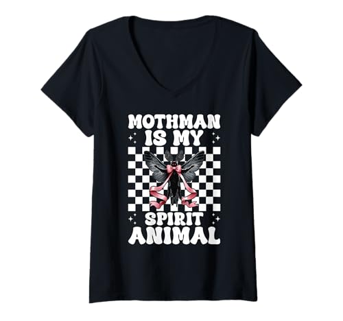 Damen Mothman is My Spirit Animal Cryptozoology Cryptid Girl Mama T-Shirt mit V-Ausschnitt von Womens Coquette Bow Mothman Cryptozoology Gifts