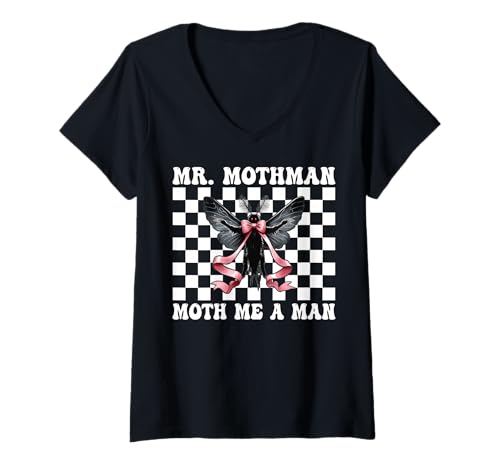 Damen Mr. Mothman Moth Ich EIN Mann Kryptozoologie Cryptid Girl Mama T-Shirt mit V-Ausschnitt von Womens Coquette Bow Mothman Cryptozoology Gifts