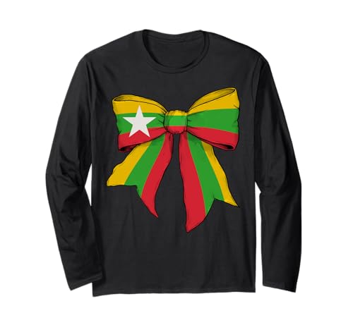 Myanmar Burmesische Pride Flagge Mädchen Kokette Schleife Band Langarmshirt Myanmar Burmesische Pride Flagge Mädchen Kokette Schleife Band Langarmshirt von Womens Coquette Bow Myanmar Heritage Flag Gifts