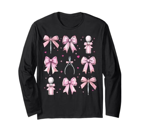 Nail Tech Kosmetikerin Nageltechnikerin Coquette Bow für Mädchen Langarmshirt Nail Tech Kosmetikerin Nageltechnikerin Coquette Bow für Mädchen Langarmshirt von Womens Coquette Bow Nail Tech Cosmetologist Gifts