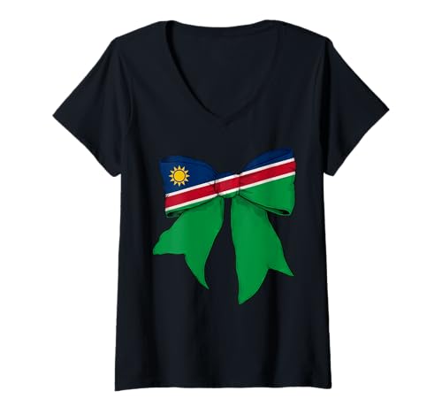 Damen Kokettenschleifenband mit Namibia-Flagge für Mädchen T-Shirt mit V-Ausschnitt Damen Kokettenschleifenband mit Namibia-Flagge für Mädchen T-Shirt mit V-Ausschnitt von Womens Coquette Bow Namibia Heritage Flag Gifts