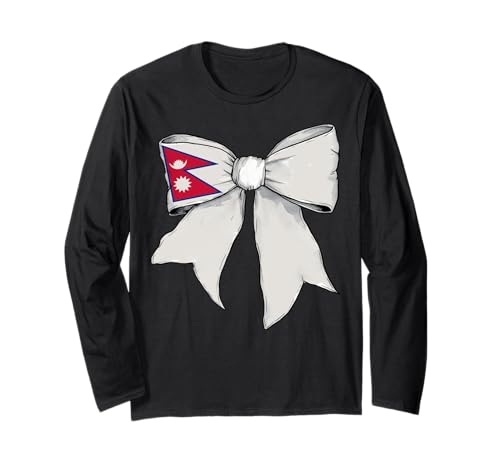 Nepal Nepali Pride Flagge Mädchen Kokette Schleife Band Langarmshirt Nepal Nepali Pride Flagge Mädchen Kokette Schleife Band Langarmshirt von Womens Coquette Bow Nepal Heritage Flag Gifts
