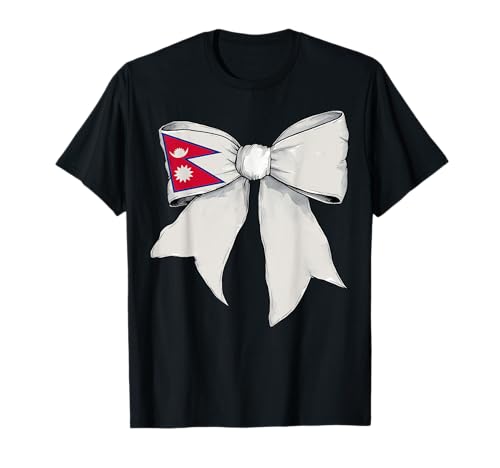 Nepal Nepali Pride Flagge Mädchen Kokette Schleife Band T-Shirt von Womens Coquette Bow Nepal Heritage Flag Gifts