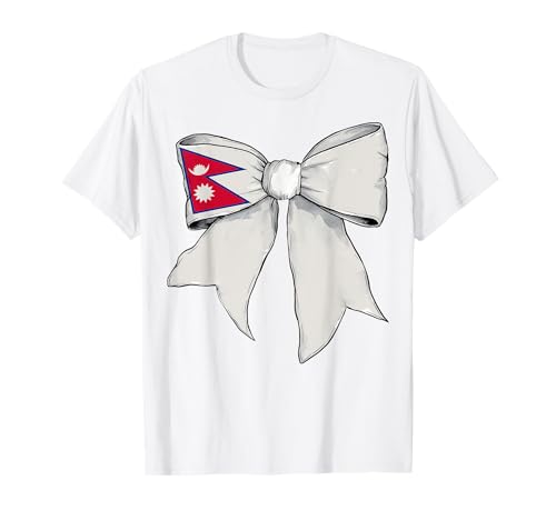 Nepal Nepali Pride Flagge Mädchen Kokette Schleife Band T-Shirt Nepal Nepali Pride Flagge Mädchen Kokette Schleife Band T-Shirt von Womens Coquette Bow Nepal Heritage Flag Gifts