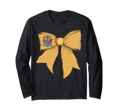 Kokettenschleifenband für Mädchen, Flagge des Bundesstaates New Jersey Langarmshirt von Womens Coquette Bow New Jersey Heritage Flag Gifts