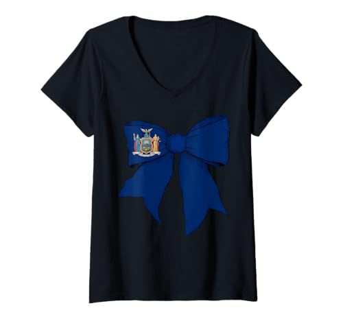 Damen Kokettenschleifenband mit Flagge des Bundesstaates New York für Mädchen T-Shirt mit V-Ausschnitt von Womens Coquette Bow New York Heritage Flag Gifts