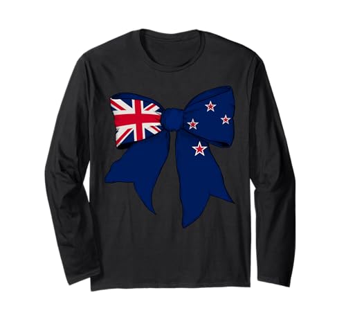 Neuseeland Neuseeland Pride Flag Girl Coquette Bow Langarmshirt Neuseeland Neuseeland Pride Flag Girl Coquette Bow Langarmshirt von Womens Coquette Bow New Zealand Heritage Gifts