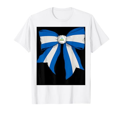 Nicaragua Nicaragua Pride Flag Girl Coquette Bow Ribbon T-Shirt von Womens Coquette Bow Nicaragua Heritage Flag Gifts