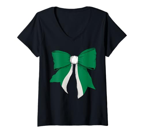 Damen Nigeria Nigeria Pride Flag Girl Coquette Bow Ribbon T-Shirt mit V-Ausschnitt Damen Nigeria Nigeria Pride Flag Girl Coquette Bow Ribbon T-Shirt mit V-Ausschnitt von Womens Coquette Bow Nigeria Heritage Flag Gifts