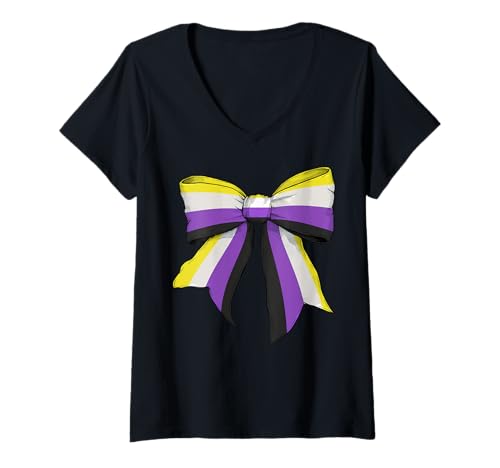 Damen Non-Binary Pride Flag LGBTQ Coquette Bow für Mädchen T-Shirt mit V-Ausschnitt Damen Non-Binary Pride Flag LGBTQ Coquette Bow für Mädchen T-Shirt mit V-Ausschnitt von Womens Coquette Bow Non Binary Pride LGBTQ Gifts