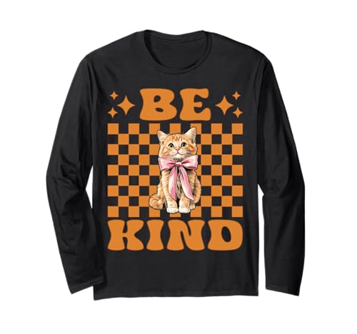 Be Kind Orange Cat Tabby Cat Girl Cat Mama Kokette Bogen Langarmshirt von Womens Coquette Bow Orange Cat Tabby Cat Gifts