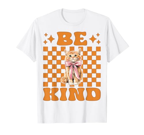 Be Kind Orange Cat Tabby Cat Girl Cat Mama Kokette Bogen T-Shirt von Womens Coquette Bow Orange Cat Tabby Cat Gifts