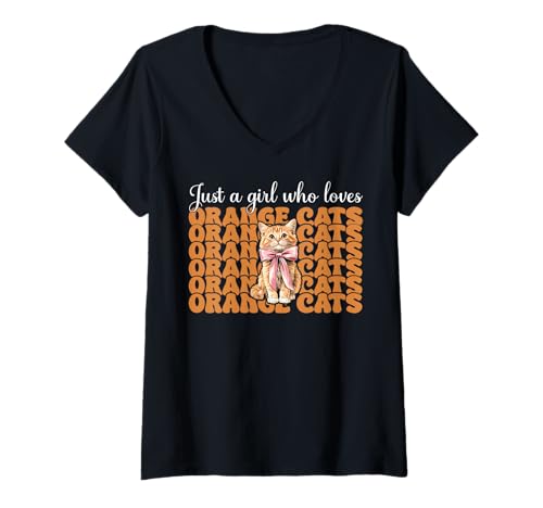 Damen Orange Tabby is My Spirit Animal Orange Katze Tabby Cat Girl T-Shirt mit V-Ausschnitt von Womens Coquette Bow Orange Cat Tabby Cat Gifts