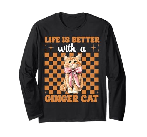 Das Leben ist Besser mit Einer Ginger Cat Orange Cat Tabby Cat Girl Langarmshirt von Womens Coquette Bow Orange Cat Tabby Cat Gifts