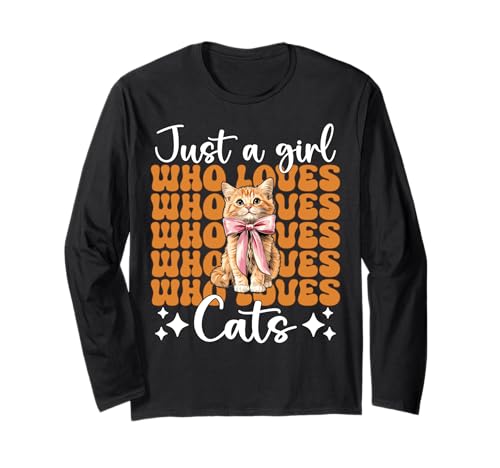 Nur EIN Mädchen, das Katzen liebt Orange Cat Tabby Cat Coquette Bow Langarmshirt von Womens Coquette Bow Orange Cat Tabby Cat Gifts
