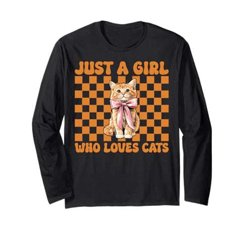 Nur EIN Mädchen, das Katzen liebt Orange Cat Tabby Cat Coquette Bow Langarmshirt von Womens Coquette Bow Orange Cat Tabby Cat Gifts