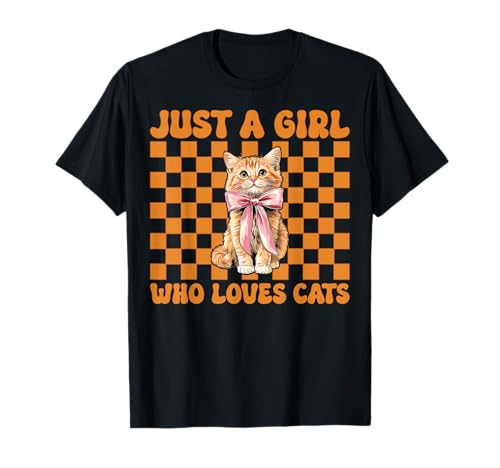 Nur EIN Mädchen, das Katzen liebt Orange Cat Tabby Cat Coquette Bow T-Shirt von Womens Coquette Bow Orange Cat Tabby Cat Gifts