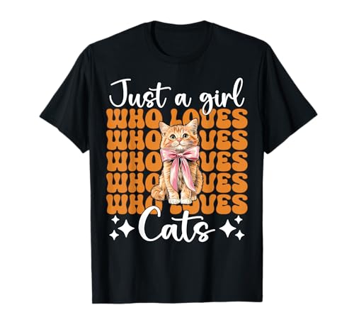 Nur EIN Mädchen, das Katzen liebt Orange Cat Tabby Cat Coquette Bow T-Shirt von Womens Coquette Bow Orange Cat Tabby Cat Gifts