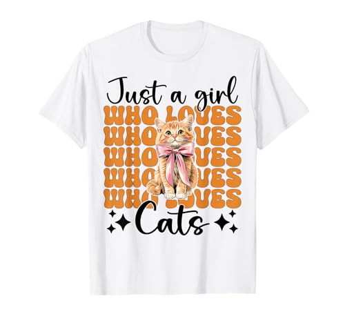 Nur EIN Mädchen, das Katzen liebt Orange Cat Tabby Cat Coquette Bow T-Shirt von Womens Coquette Bow Orange Cat Tabby Cat Gifts