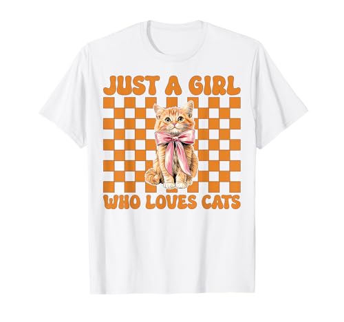 Nur EIN Mädchen, das Katzen liebt Orange Cat Tabby Cat Coquette Bow T-Shirt von Womens Coquette Bow Orange Cat Tabby Cat Gifts