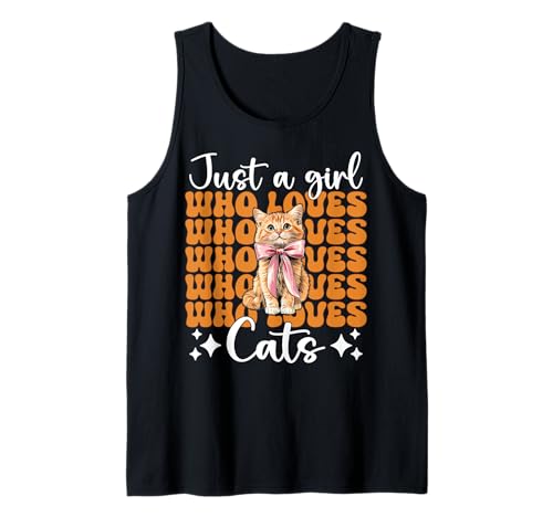 Nur EIN Mädchen, das Katzen liebt Orange Cat Tabby Cat Coquette Bow Tank Top von Womens Coquette Bow Orange Cat Tabby Cat Gifts