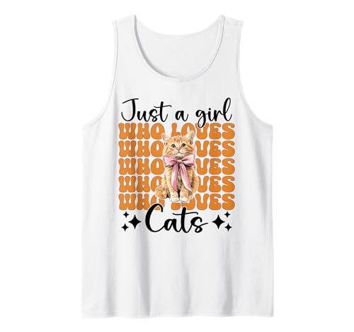 Nur EIN Mädchen, das Katzen liebt Orange Cat Tabby Cat Coquette Bow Tank Top von Womens Coquette Bow Orange Cat Tabby Cat Gifts