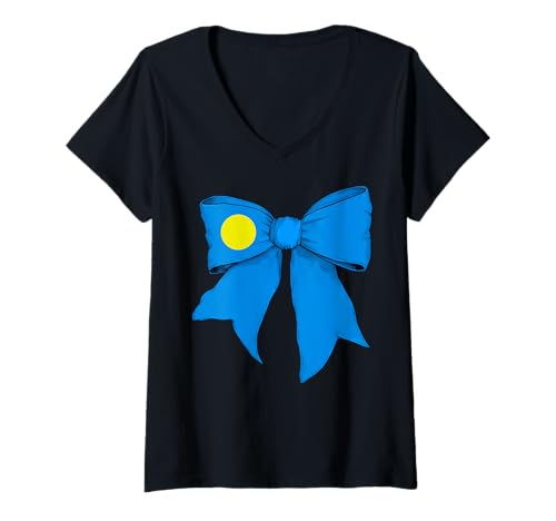 Damen Kokettenschleifenband von Palau Palauans Pride Flag für Mädchen T-Shirt mit V-Ausschnitt von Womens Coquette Bow Palau Heritage Flag Gifts