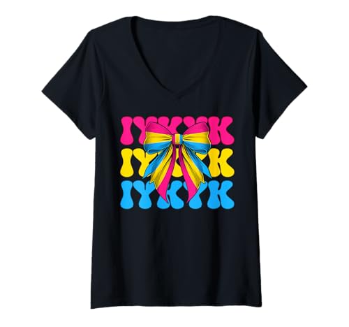 Damen IYKYK Pansexual Pan Pride Flag LGBTQ Coquette Bow für Mädchen T-Shirt mit V-Ausschnitt von Womens Coquette Bow Pansexual Pan Pride Gifts