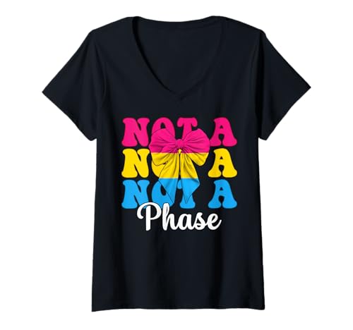 Damen Pansexuelle Pan Pride Flagge LGBTQ Mädchen Kokette Bogen Keine Phase T-Shirt mit V-Ausschnitt von Womens Coquette Bow Pansexual Pan Pride Gifts