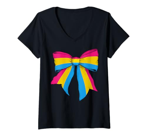 Damen Pansexual Pride Pan Flag LGBTQ Coquette Bow für Mädchen T-Shirt mit V-Ausschnitt Damen Pansexual Pride Pan Flag LGBTQ Coquette Bow für Mädchen T-Shirt mit V-Ausschnitt von Womens Coquette Bow Pansexual Pride LGBTQ Gifts