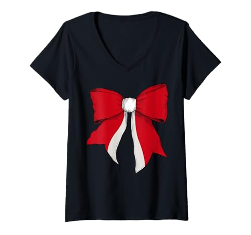 Damen Peru Peruanische Flagge Mädchen Kokette Schleife Band T-Shirt mit V-Ausschnitt Damen Peru Peruanische Flagge Mädchen Kokette Schleife Band T-Shirt mit V-Ausschnitt von Womens Coquette Bow Peru Heritage Flag Gifts
