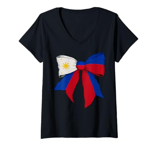 Damen Philippinen Filipino Filipina Pride Flag Girl Coquette Bow T-Shirt mit V-Ausschnitt Damen Philippinen Filipino Filipina Pride Flag Girl Coquette Bow T-Shirt mit V-Ausschnitt von Womens Coquette Bow Philippines Heritage Gifts