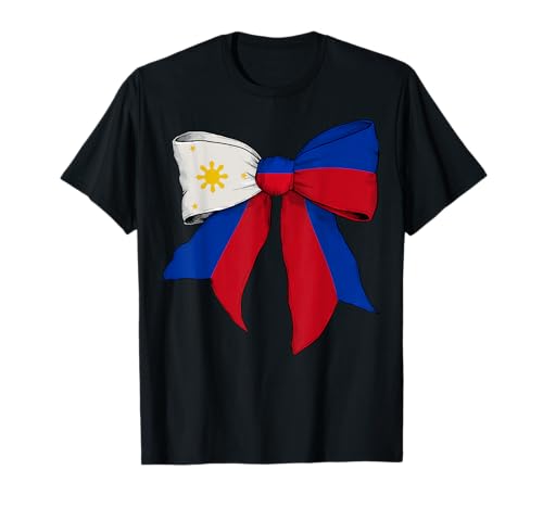 Philippinen Filipino Filipina Pride Flag Girl Coquette Bow T-Shirt Philippinen Filipino Filipina Pride Flag Girl Coquette Bow T-Shirt von Womens Coquette Bow Philippines Heritage Gifts