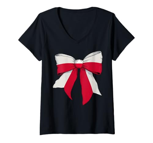 Damen Polen Pole Pride Flag Girl Coquette Bow Ribbon T-Shirt mit V-Ausschnitt Damen Polen Pole Pride Flag Girl Coquette Bow Ribbon T-Shirt mit V-Ausschnitt von Womens Coquette Bow Poland Heritage Flag Gifts