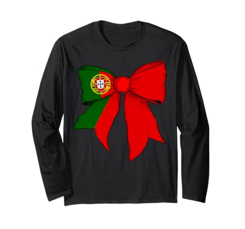 Portugal Portugiesische Flagge Mädchen Kokette Schleife Band Langarmshirt von Womens Coquette Bow Portugal Heritage Flag Gifts