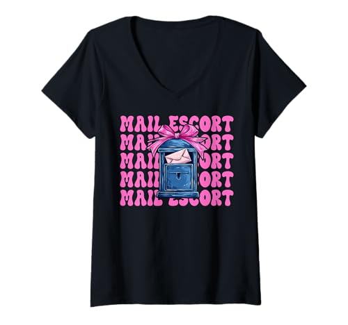 Damen Mail Escort Postangestellter Postträger Post Lady Girl Mama T-Shirt mit V-Ausschnitt von Womens Coquette Bow Postal Worker Mail Lady Gifts