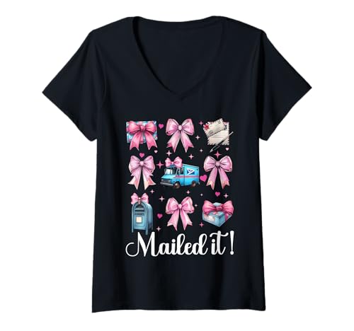Damen Postangestellter Postträger Post Lady Girl Mom T-Shirt mit V-Ausschnitt Damen Postangestellter Postträger Post Lady Girl Mom T-Shirt mit V-Ausschnitt von Womens Coquette Bow Postal Worker Mail Lady Gifts