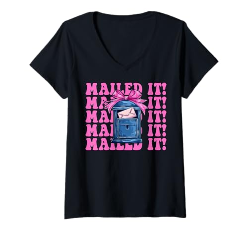 Damen Postangestellter Postträger Post Lady Girl Mom T-Shirt mit V-Ausschnitt Damen Postangestellter Postträger Post Lady Girl Mom T-Shirt mit V-Ausschnitt von Womens Coquette Bow Postal Worker Mail Lady Gifts