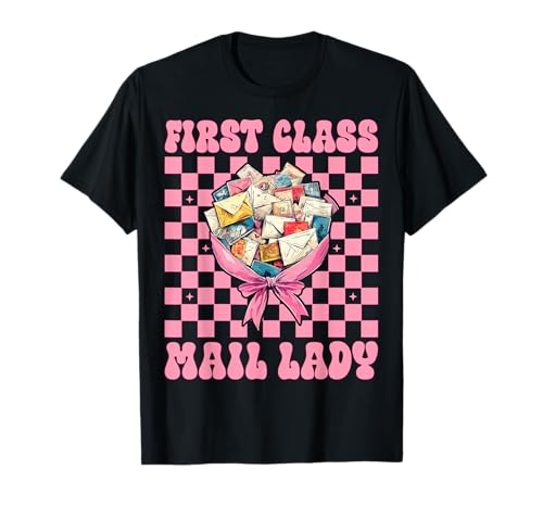 First Class Mail Lady Postangestellter Postträger Mädchen Mama T-Shirt von Womens Coquette Bow Postal Worker Mail Lady Gifts