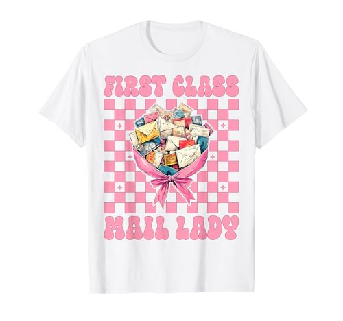 First Class Mail Lady Postangestellter Postträger Mädchen Mama T-Shirt von Womens Coquette Bow Postal Worker Mail Lady Gifts
