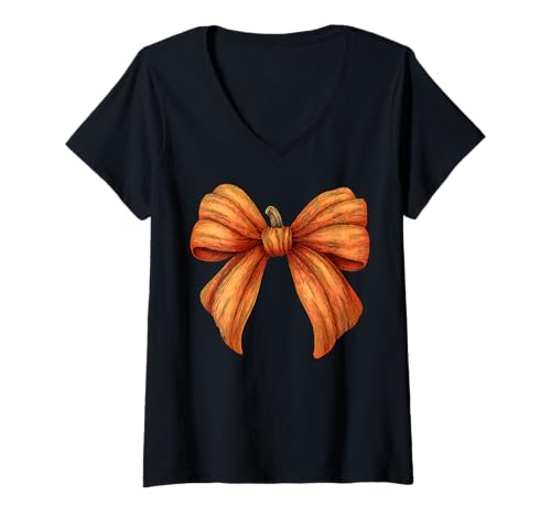 Damen Kürbis Halloween Herbst Herbst Mädchen Kokette Schleife T-Shirt mit V-Ausschnitt Damen Kürbis Halloween Herbst Herbst Mädchen Kokette Schleife T-Shirt mit V-Ausschnitt von Womens Coquette Bow Pumpkin Halloween Spooky Gifts