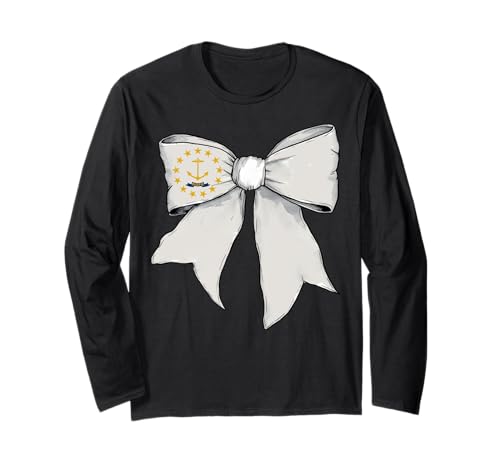 Kokettenschleifenband mit der Flagge des Bundesstaates Rhode Island für Mädchen Langarmshirt von Womens Coquette Bow Rhode Island Heritage Gifts