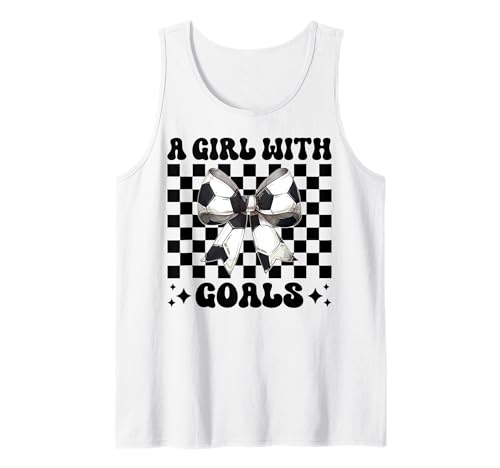 A Girl With Goals Fußball-Mädchen Kokette Bogen Tank Top von Womens Coquette Bow Ribbon Soccer Player Gifts