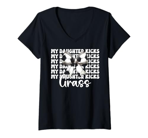 Damen Meine Tochter kickt Grass Fußball Mama Muttertag Kokettenbogen T-Shirt mit V-Ausschnitt von Womens Coquette Bow Ribbon Soccer Player Gifts