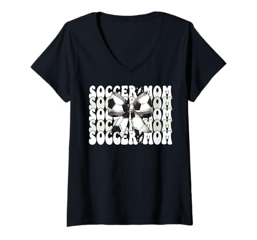 Damen Soccer Mom Soccer Mama Muttertag Kokette Schleife T-Shirt mit V-Ausschnitt von Womens Coquette Bow Ribbon Soccer Player Gifts