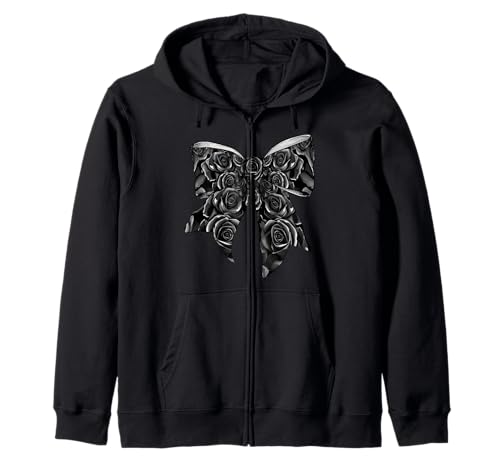Schwarze Rosen Rose Blumenmuster Mädchen Kokette Schleife Kapuzenjacke Schwarze Rosen Rose Blumenmuster Mädchen Kokette Schleife Kapuzenjacke von Womens Coquette Bow Roses Black Flower Gifts